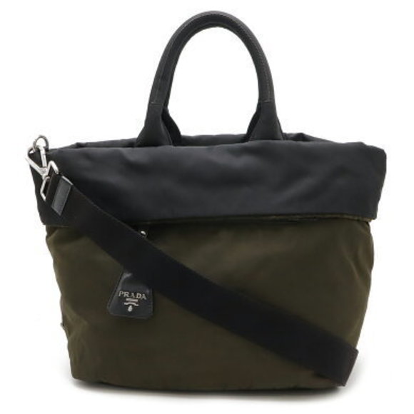 Prada Shoulder Bag nylon leather Khaki Green black - Picture 1 of 9